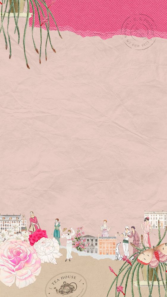 Vintage ladies ephemera iPhone wallpaper, mixed media illustration