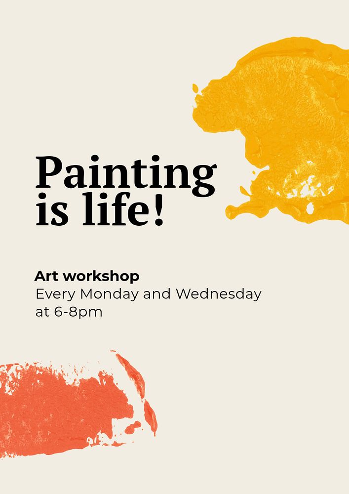 Art workshop poster template vector in block print theme