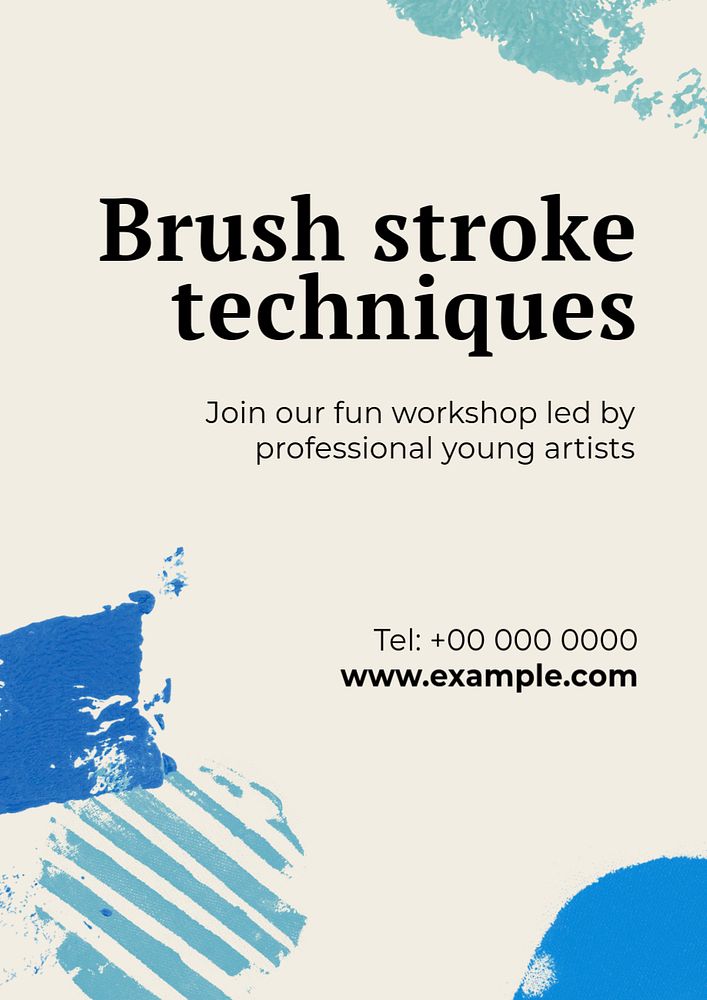 Brush stroke techniques poster template, editable blue paint stamp border