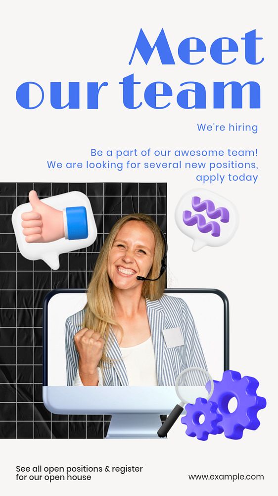 Job vacancy Facebook story template, editable 3d design