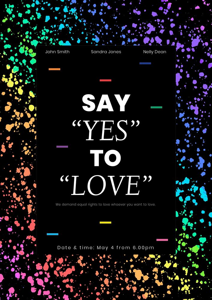 Pride event poster template, lgbt rights editable campaign