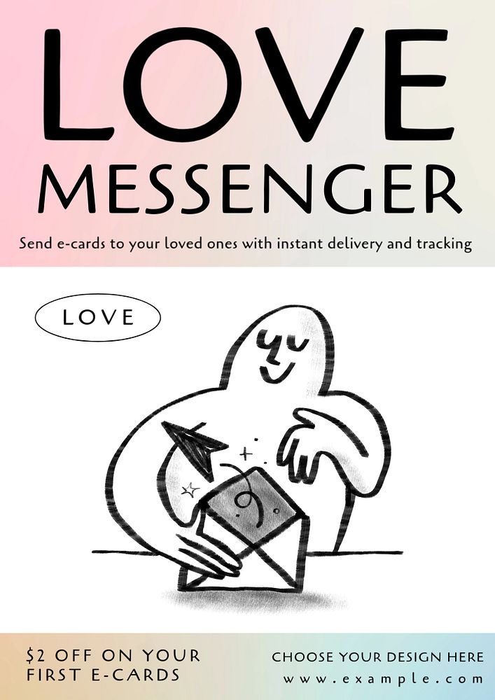 Love messenger poster template, editable design