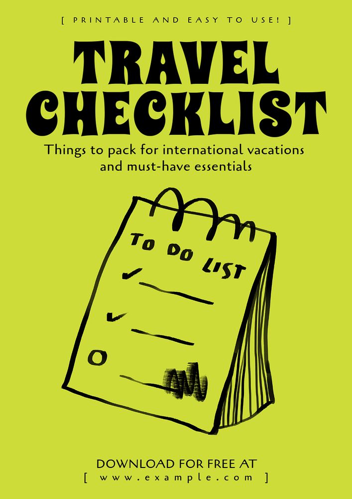 Travel checklist poster template, editable design