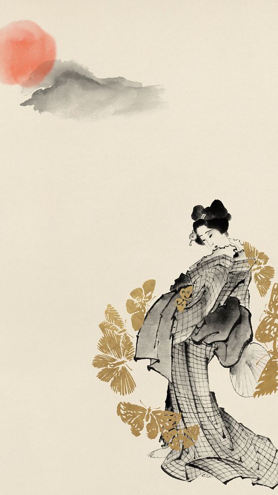 Customizable vintage Japanese woman, ukiyo-e remix