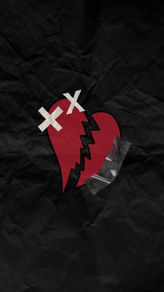 Aesthetic dark iPhone wallpaper, broken heart design