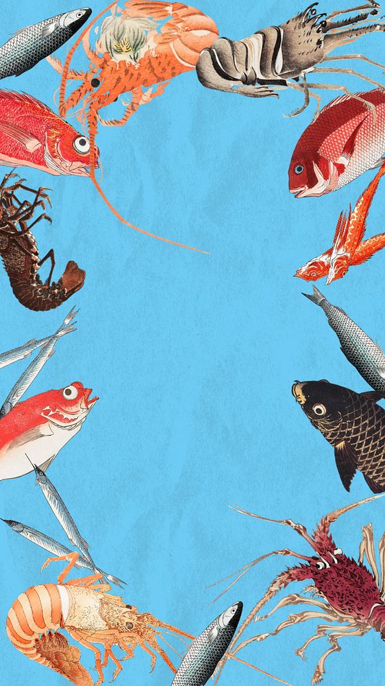 Vintage seafood mobile wallpaper, food frame, editable design