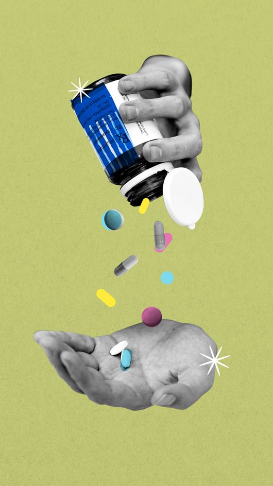 Taking pills  phone wallpaper, editable mental health collage remix