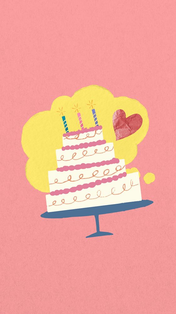 Birthday cake iPhone wallpaper, editable celebration remix design