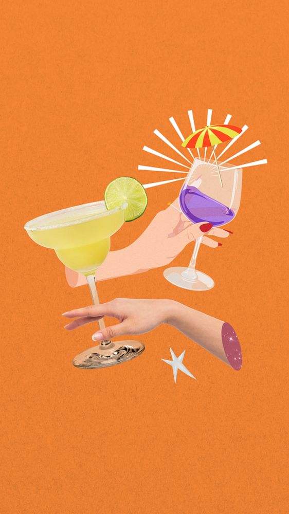 Cocktail drinks iPhone wallpaper, editable food remix design