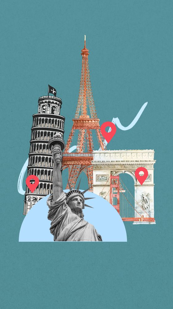 Sightseeing iPhone wallpaper, editable travel remix design