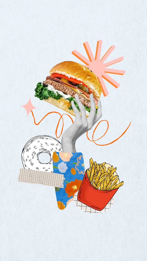 Fast food iPhone wallpaper, editable lifestyle remix design