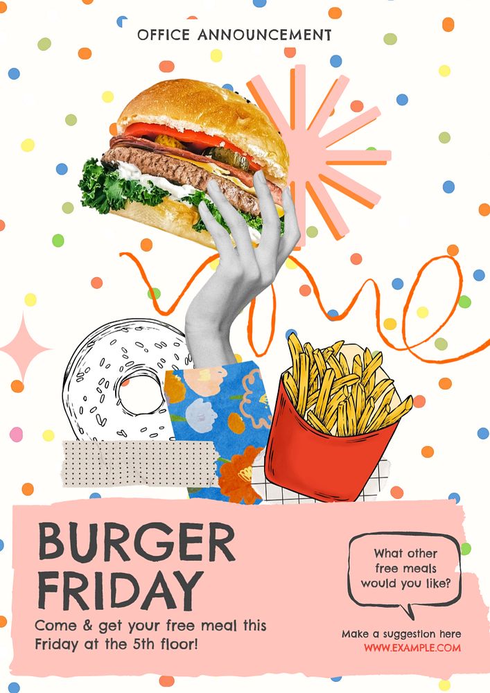 Office free meal poster template, editable collage remix