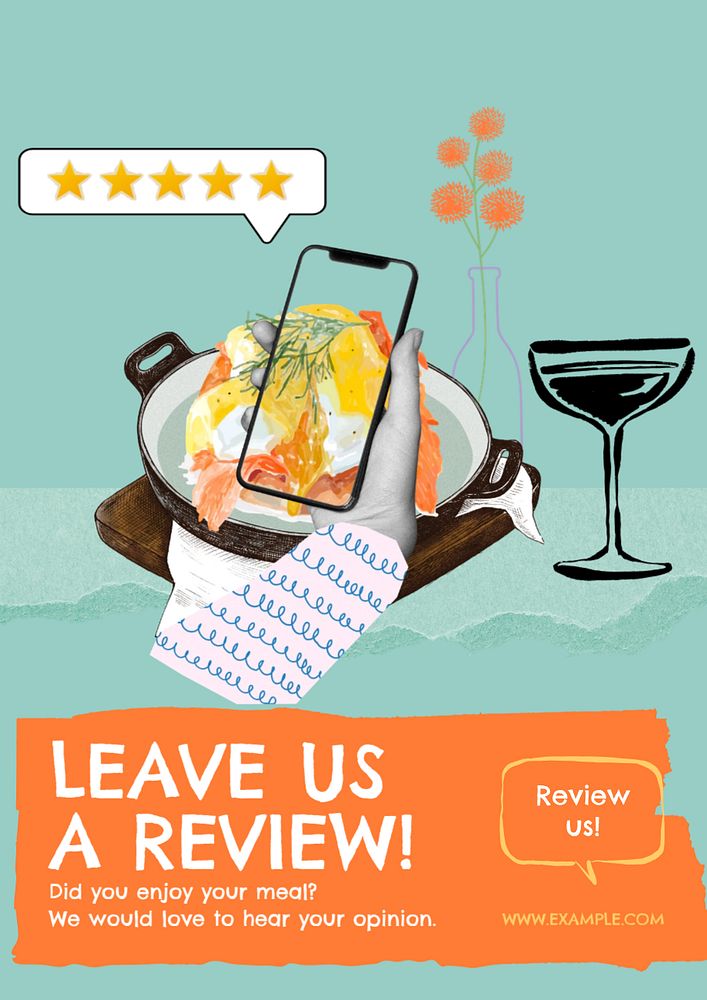 Food review poster template, editable collage remix