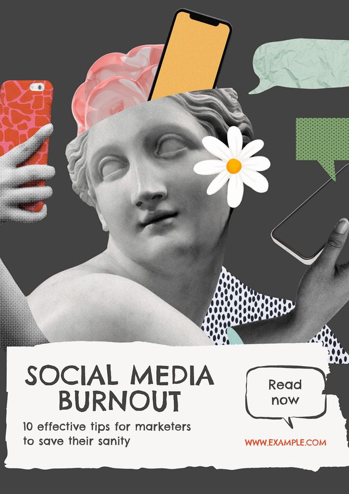 Social media burnout poster template, editable collage remix