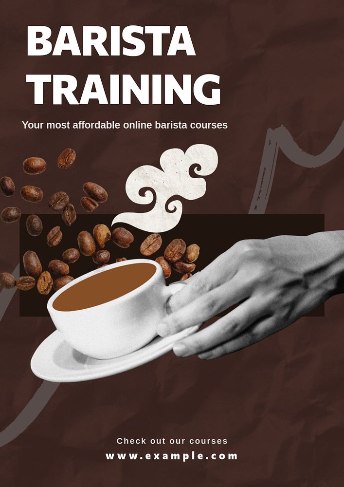 Online barista courses poster template, editable collage remix