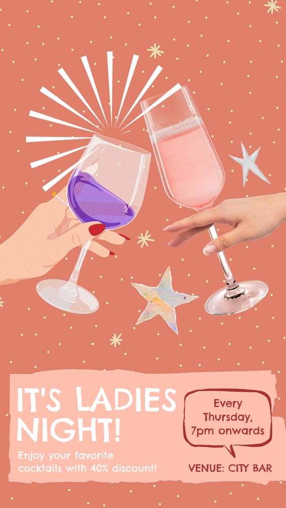 Ladies night Facebook story template, editable collage remix design