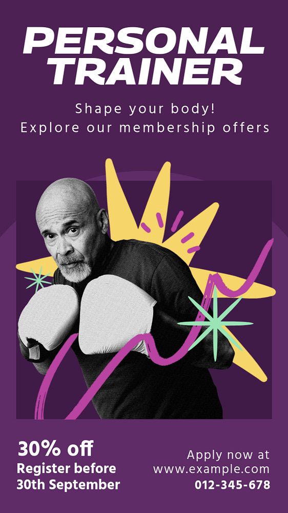 Gym membership Facebook story template, editable collage remix design