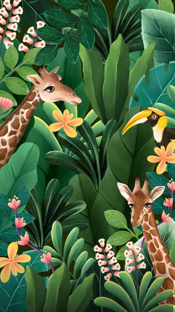 Tropical mobile wallpaper, editable wildlife design