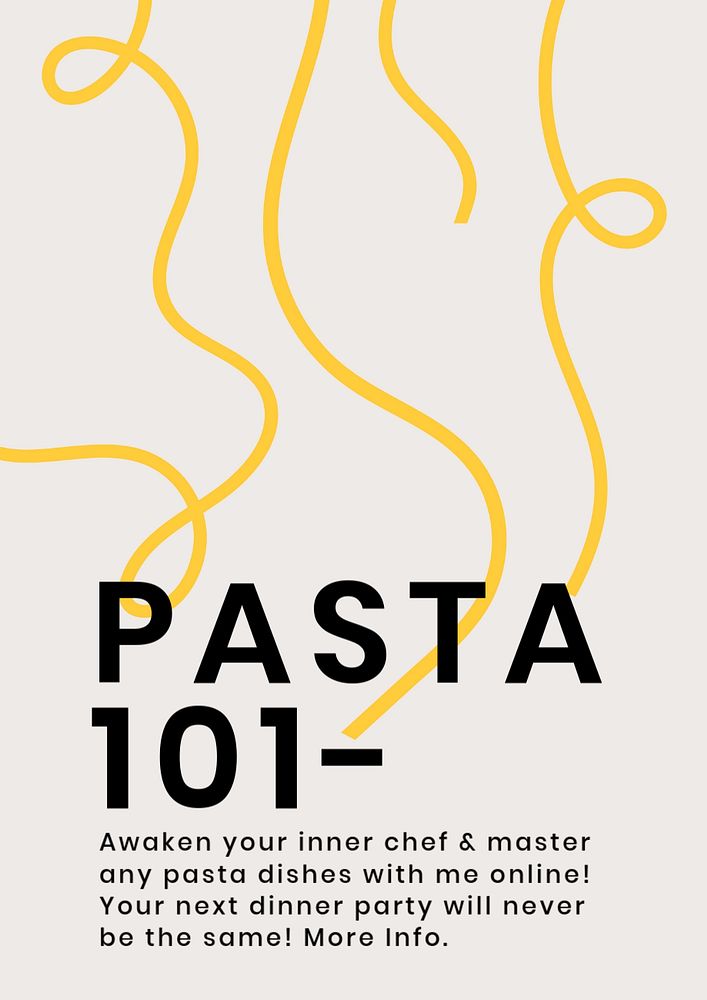 Pasta 101 poster template, cute editable design