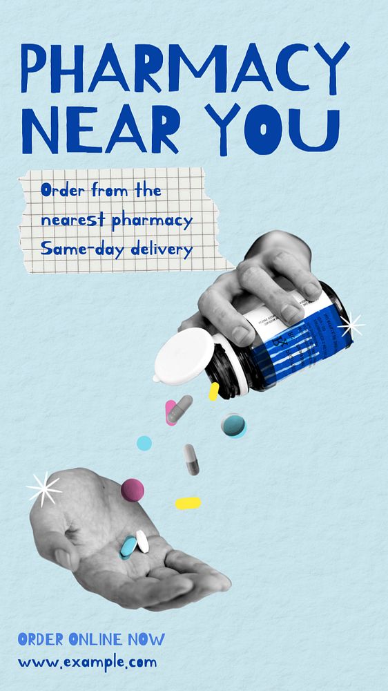 Online pharmacy Pinterest pin template, editable collage remix design