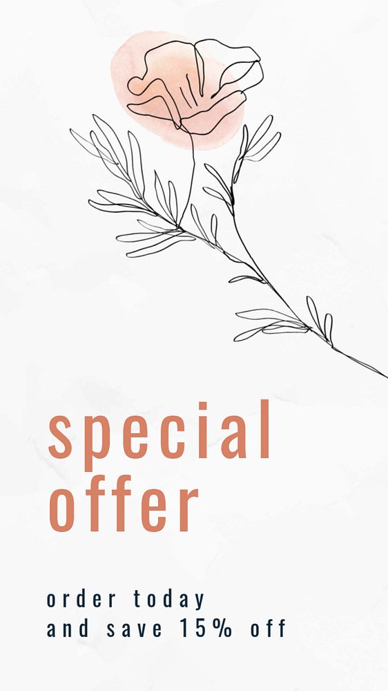 Special offer Facebook story template, customizable line art leaf design