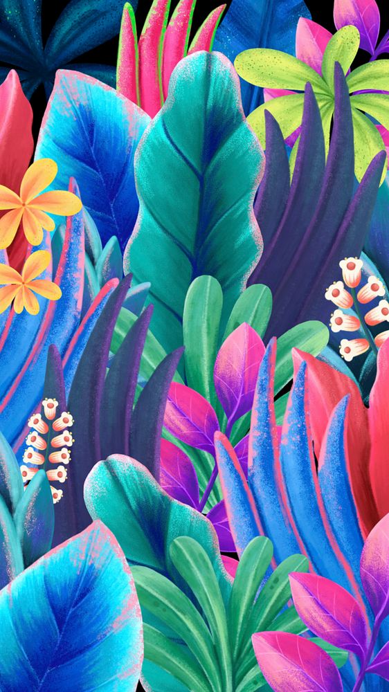 Hand-drawn tropical mobile wallpaper, colorful design