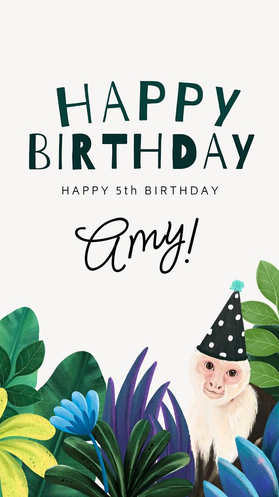 Birthday wish Pinterest pin template, editable hand-drawn nature