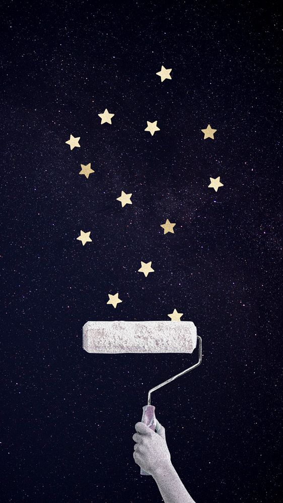 Aesthetic dark iPhone wallpaper, stars & paint roller design