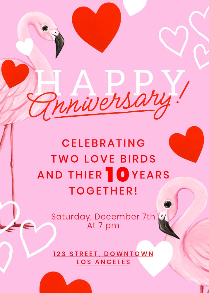 Wedding anniversary invitation card template, editable hand-drawn nature