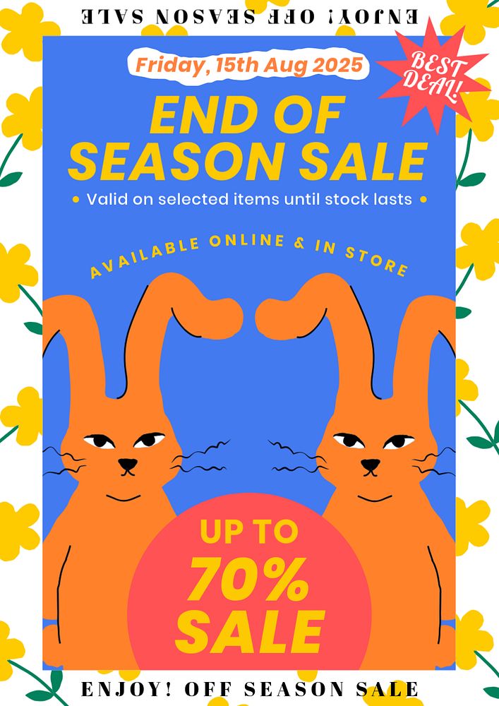 Sale editable poster template, animal illustration