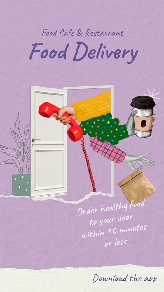 Food delivery Pinterest pin template, editable collage remix design