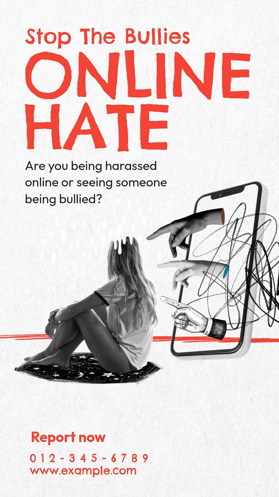 Online hate Pinterest pin template, editable collage remix design