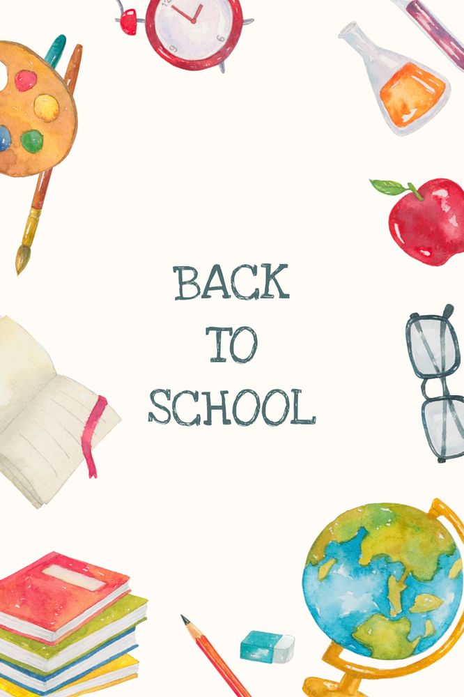 Watercolor Pinterest pin template, editable watercolor back to school design