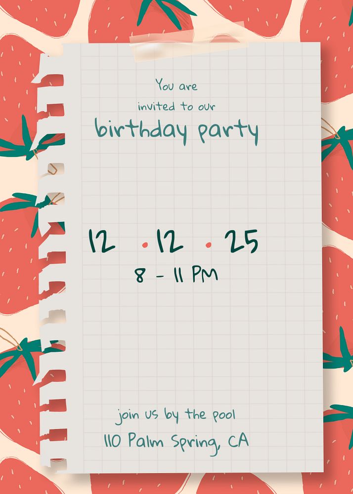 Birthday party invitation card template, editable design