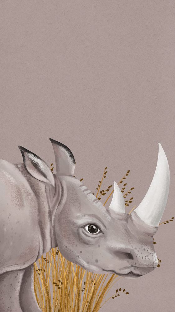 Hand-drawn rhinoceros mobile wallpaper, editable wildlife design