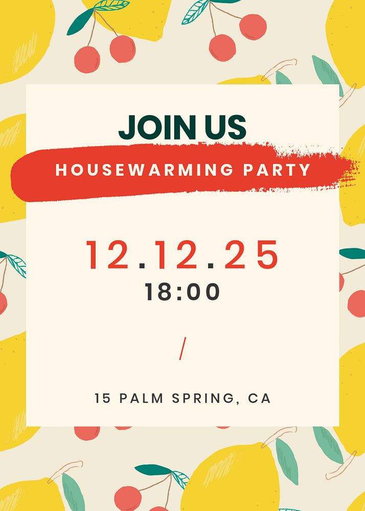 Housewarming party invitation card template, editable design