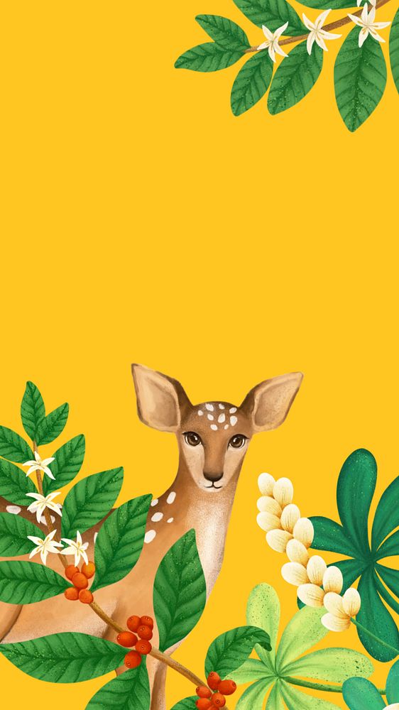 Hand-drawn deer mobile wallpaper, editable nature remix