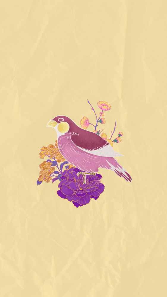 Purple vintage bird iPhone wallpaper, editable design