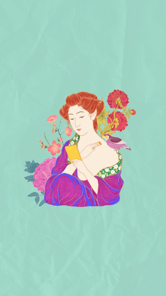 Editable aesthetic vintage Japanese woman, ukiyo-e remix