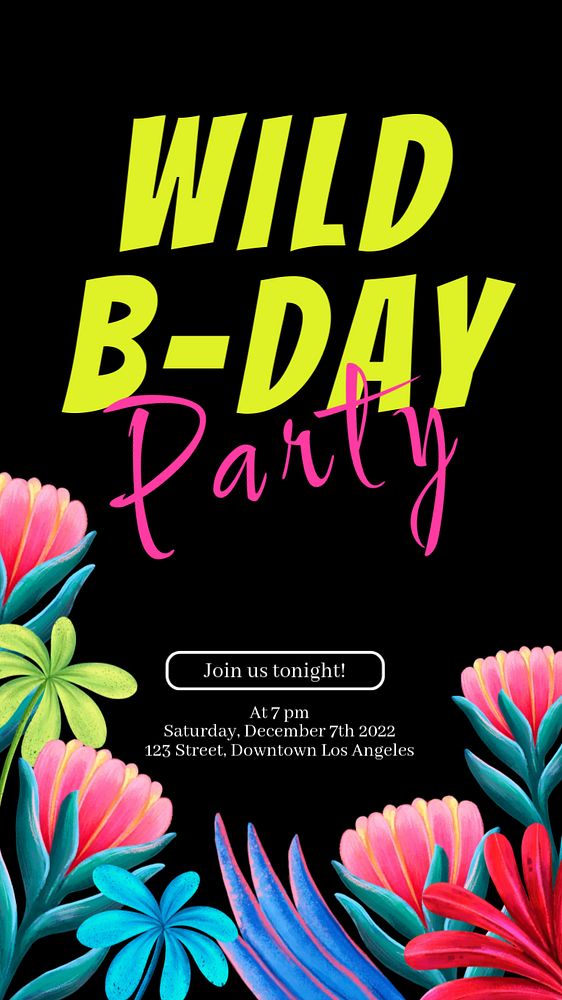 Birthday invitation Pinterest pin template, editable hand-drawn nature