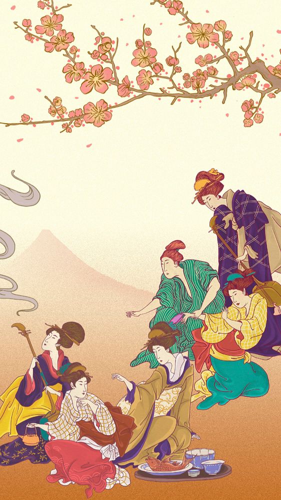 Editable vintage Japanese female performers ukiyo-e remix