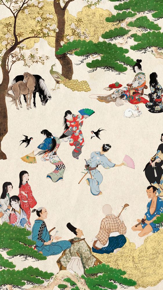 Editable vintage Japanese lifestyle, ukiyo-e remix