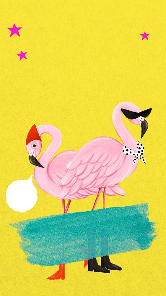 Hand-drawn flamingos, editable mobile wallpaper