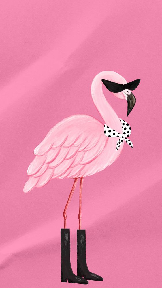 Cool flamingo mobile wallpaper, editable paper textured design