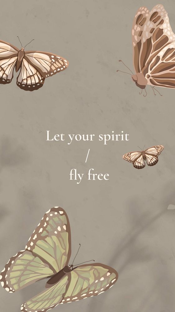 Freedom quote Instagram story template, beige butterfly background