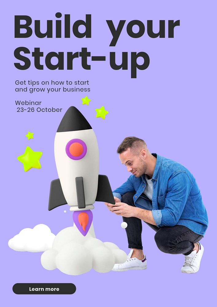 Build your start-up poster template, editable 3d design