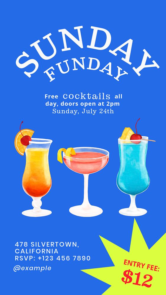 Cocktail Sunday Instagram story template, editable design