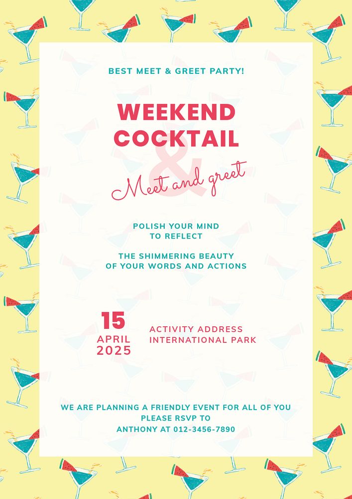 Summer weekend poster, cocktail pattern design