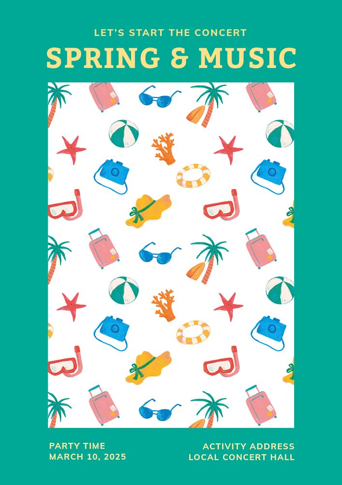 Spring break event poster, summer pattern design