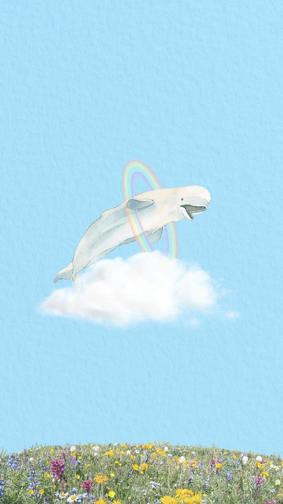 Dreamy whale iPhone wallpaper, surreal sky background